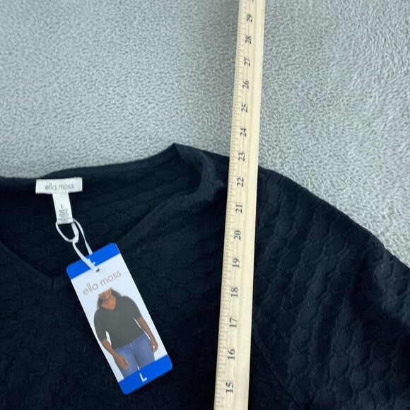 Ella Moss Womens Black Textured Knit Short Sleeve V-Neck Sweater Top L NWT 1834 - Picture 6 of 9